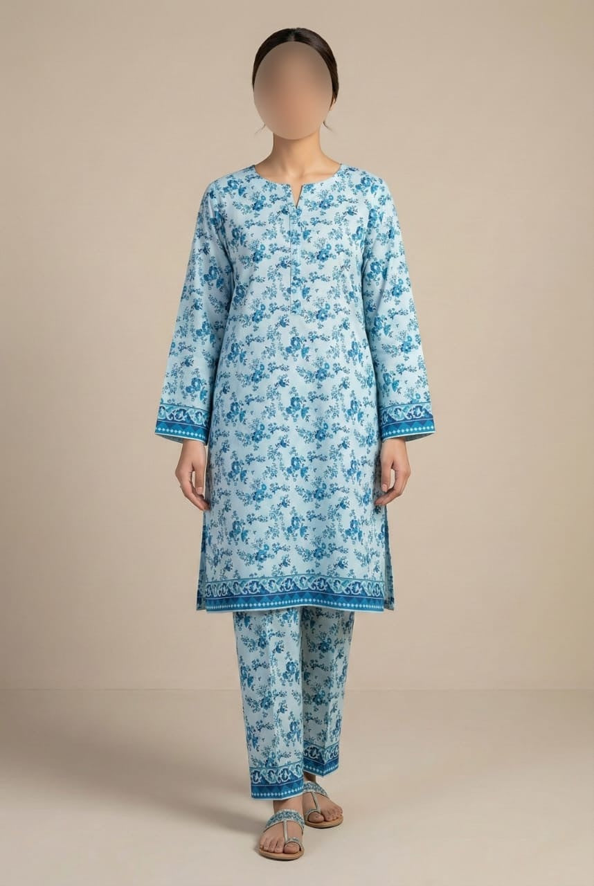 3PC Unstitched Luxury Embroidered Lawn — Navy