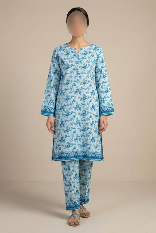 3PC Unstitched Luxury Embroidered Lawn — Navy