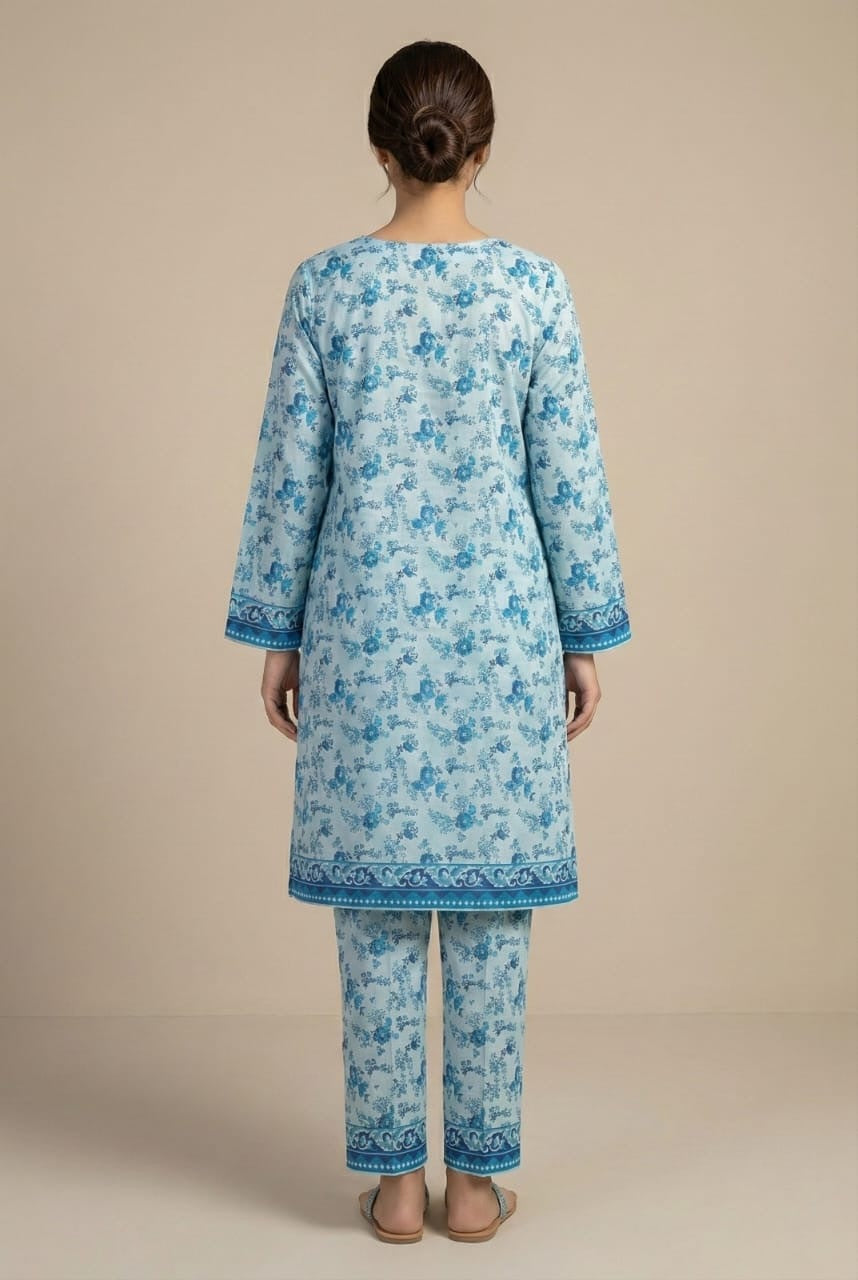 3PC Unstitched Luxury Embroidered Lawn — Navy