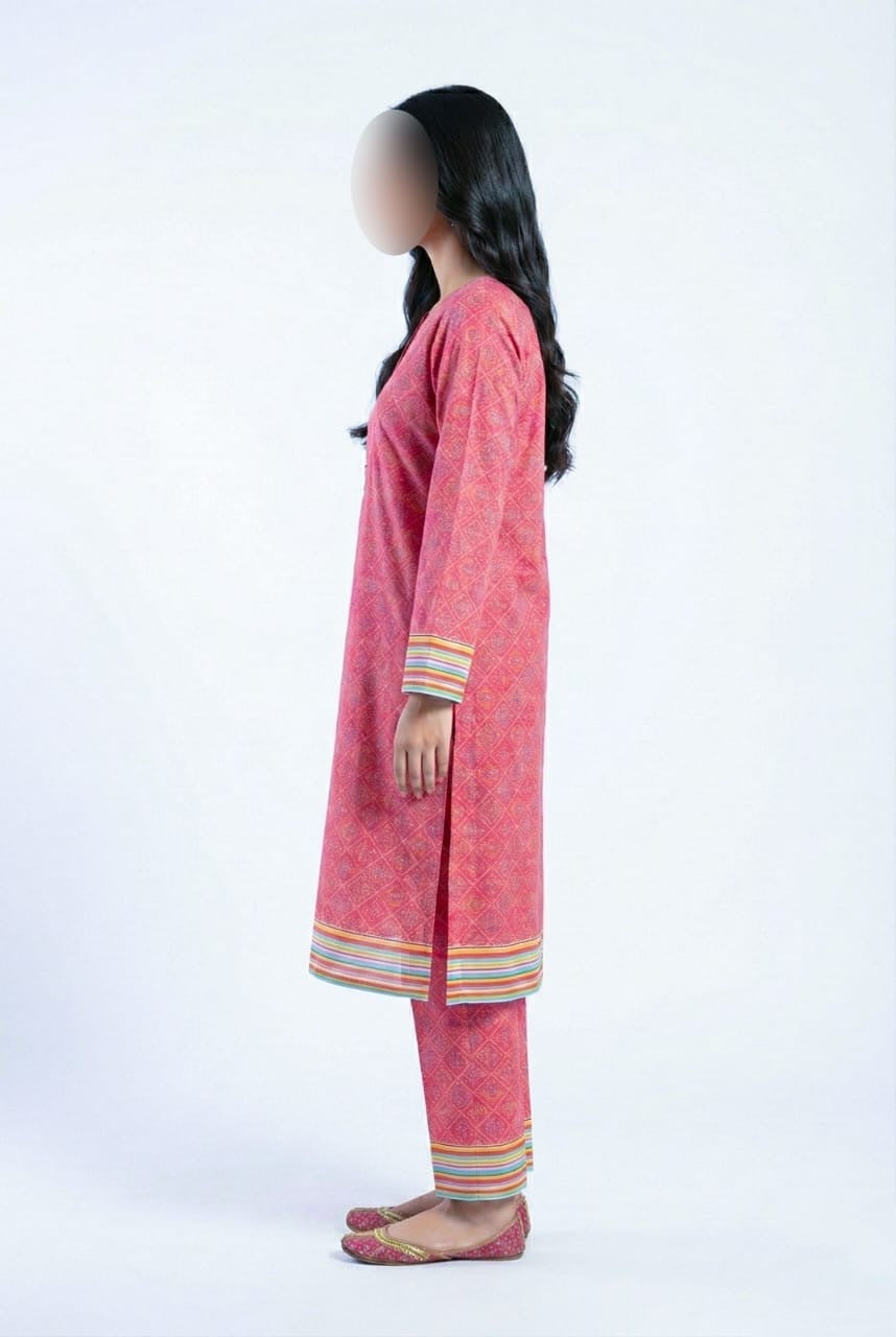 3PC Unstitched Embroidered Lawn — Maroon