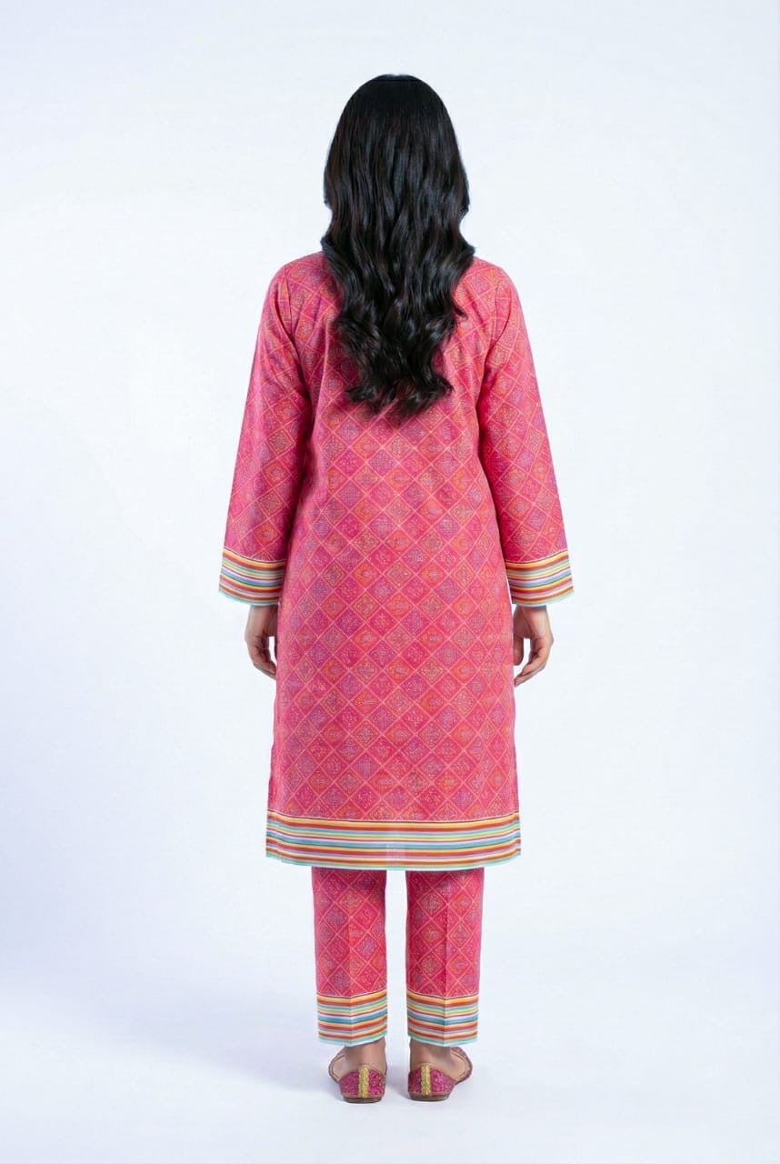 3PC Unstitched Embroidered Lawn — Maroon