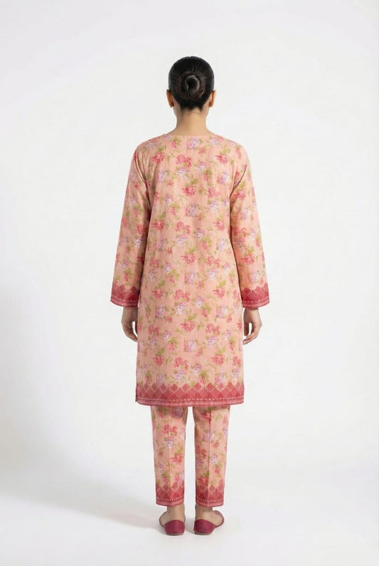 2PC Unstitched Embroidered Lawn — Dusty Pink