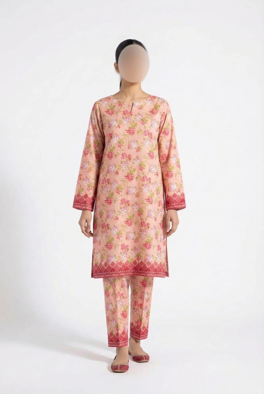 2PC Unstitched Embroidered Lawn — Dusty Pink