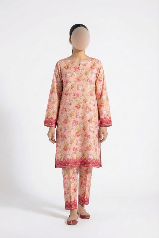 2PC Unstitched Embroidered Lawn — Dusty Pink