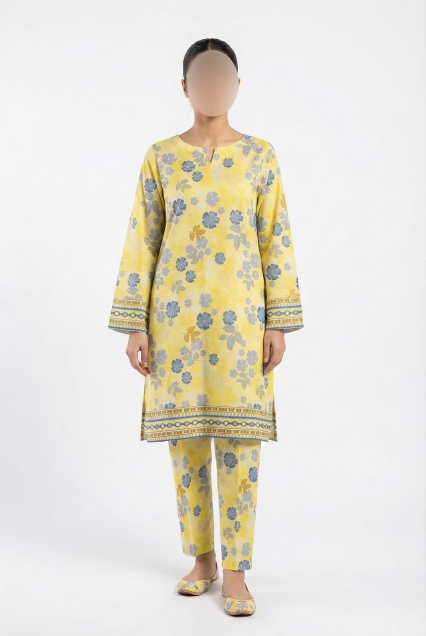 2PC Unstitched Printed Lawn — Caramel