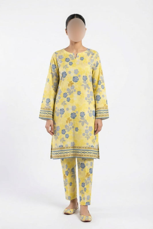 2PC Unstitched Printed Lawn — Caramel