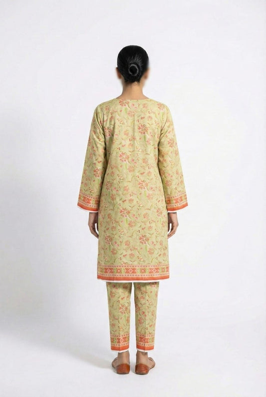 2PC Unstitched Printed Lawn — Caramel